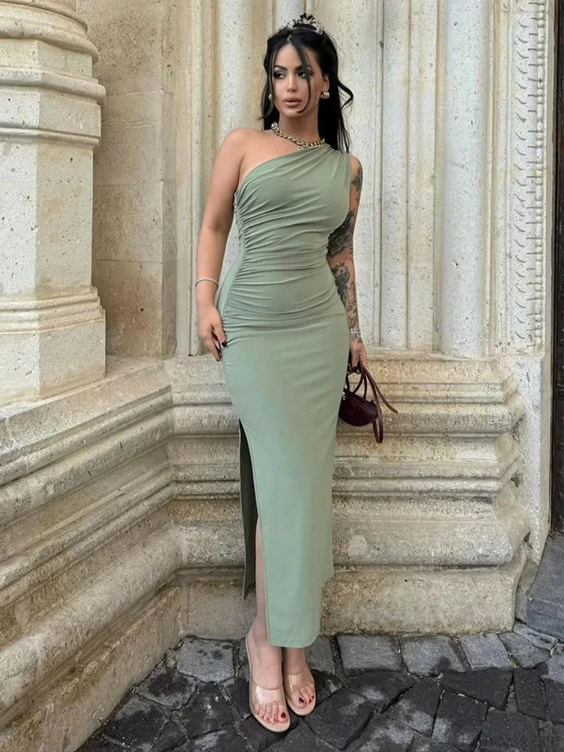 Split Backless Maxi Party Dress - Image 8