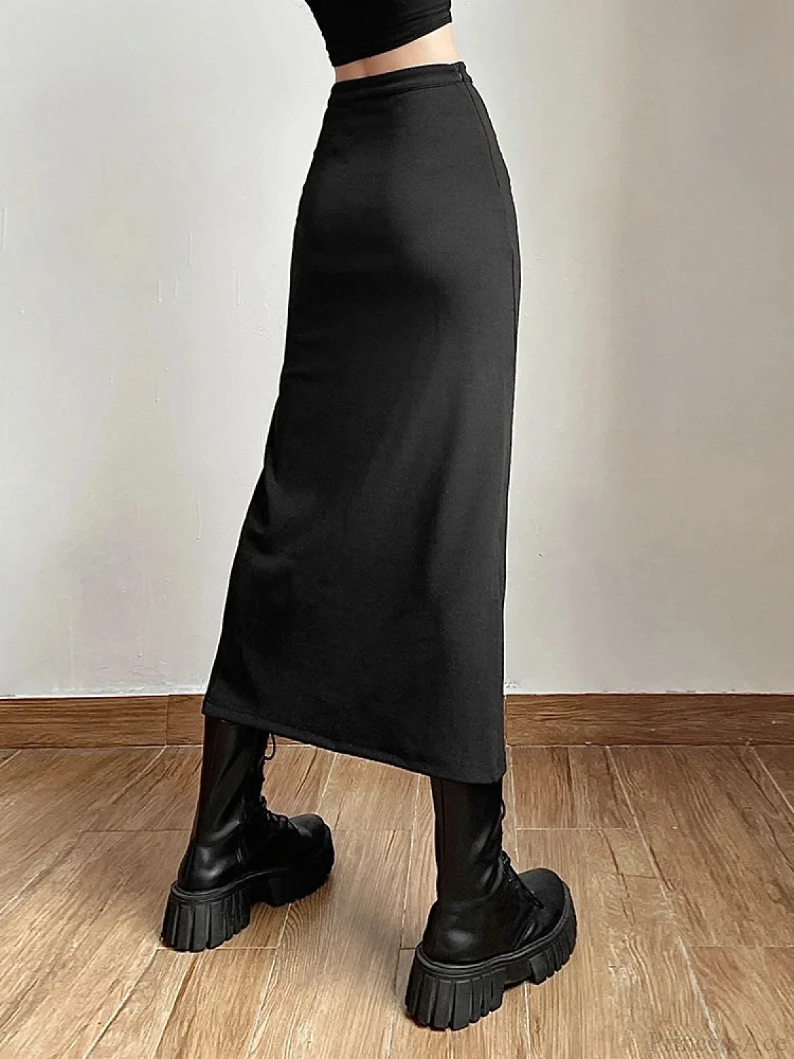Split Casual All-Match Black Skirt - Image 3