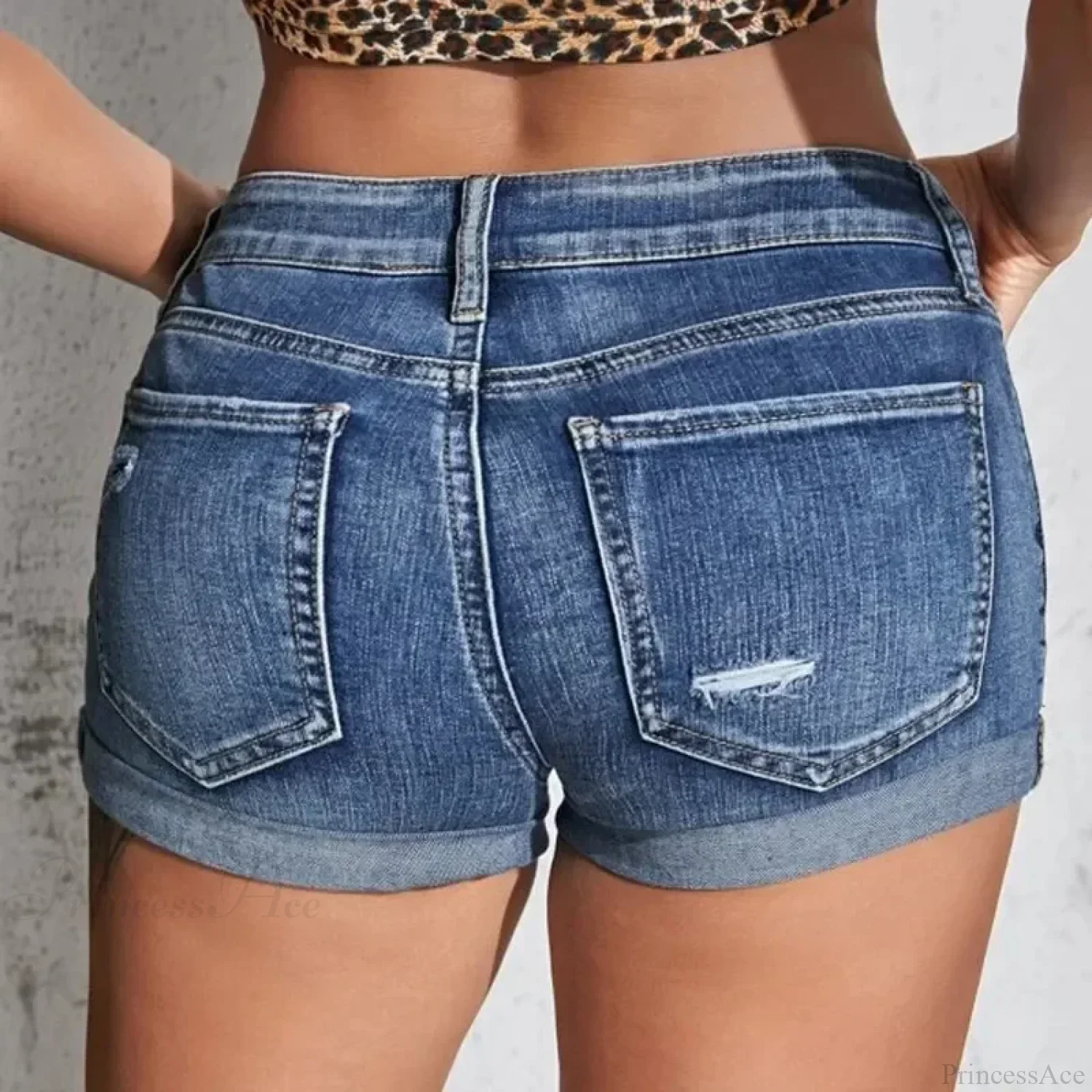 Split Denim Curled Cuff Short - Image 2