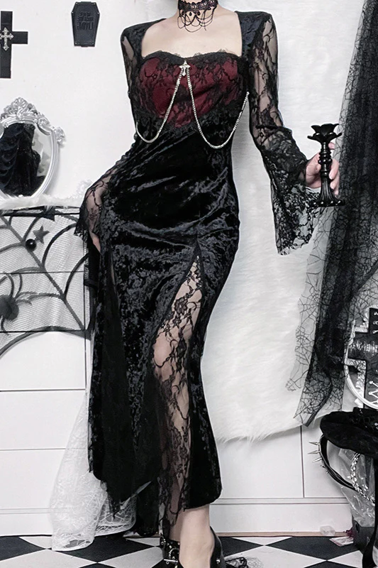 Split Lace Sleeve Gothic Dress - Image 5
