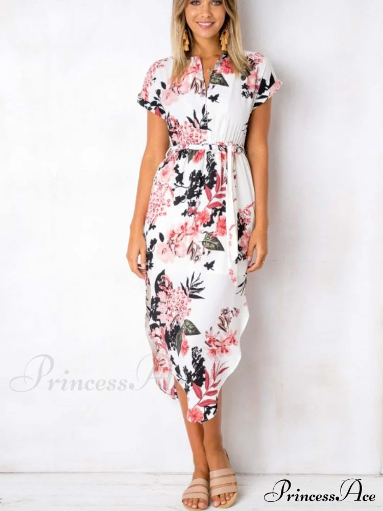 Split Women Party Flowered Midi Ruffles Bohemian V-Neck Casual Gown Gown Design Wrap Warm-Season Sexy Full-Length Coastal Robe - Image 6