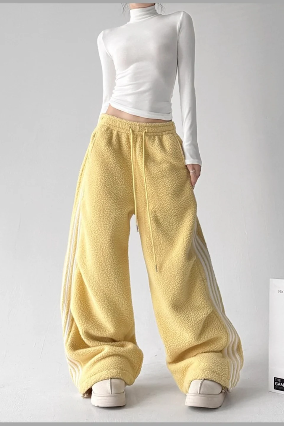 Sporty Plush Wide-Leg Striped Pants - Image 7