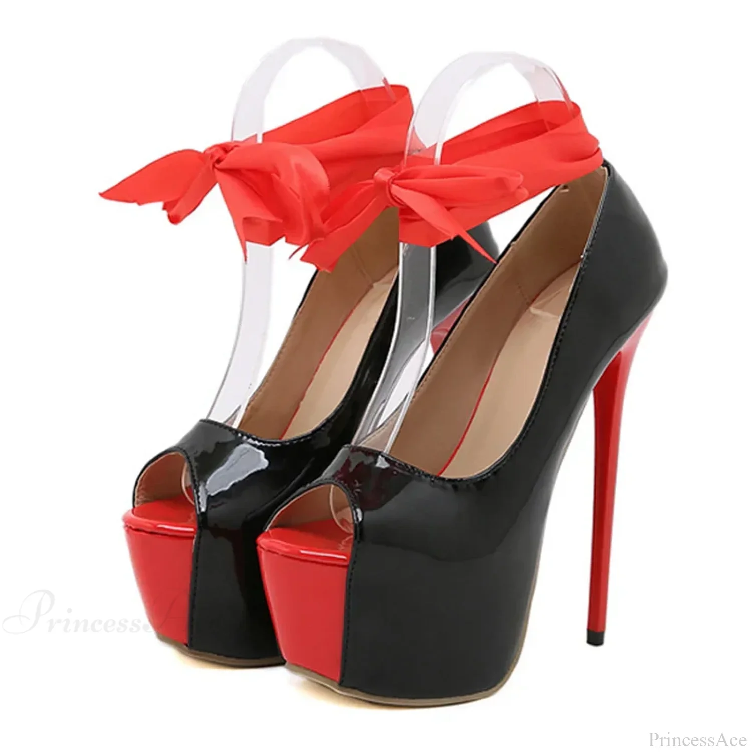 Spring Autumn Red Ankle-Strap Platform Pumps Sexy Peep-Toe Slingback Stiletto Runway High Heel - Image 6