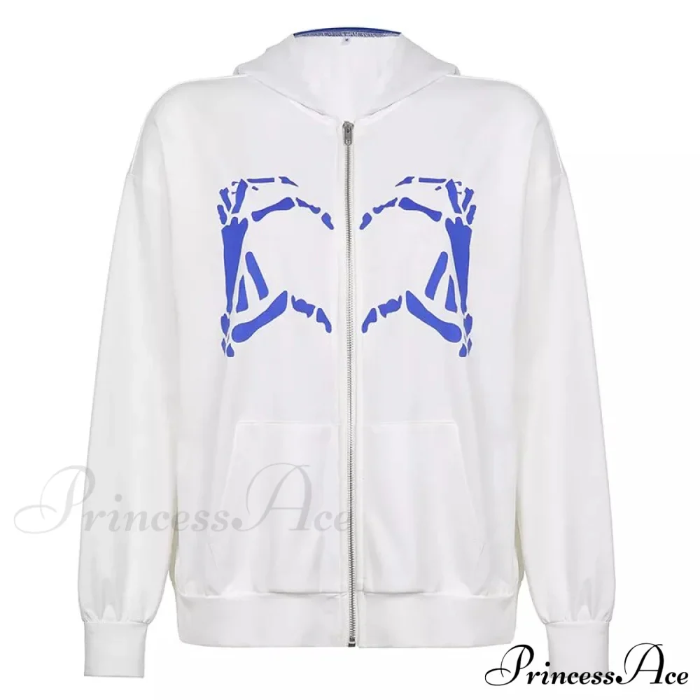 Spring Hoodie Hop Zipper Y2K Oversized Women's Gray Embroidery Letter Streetwear Punk Hip Sweatshirt - Image 4