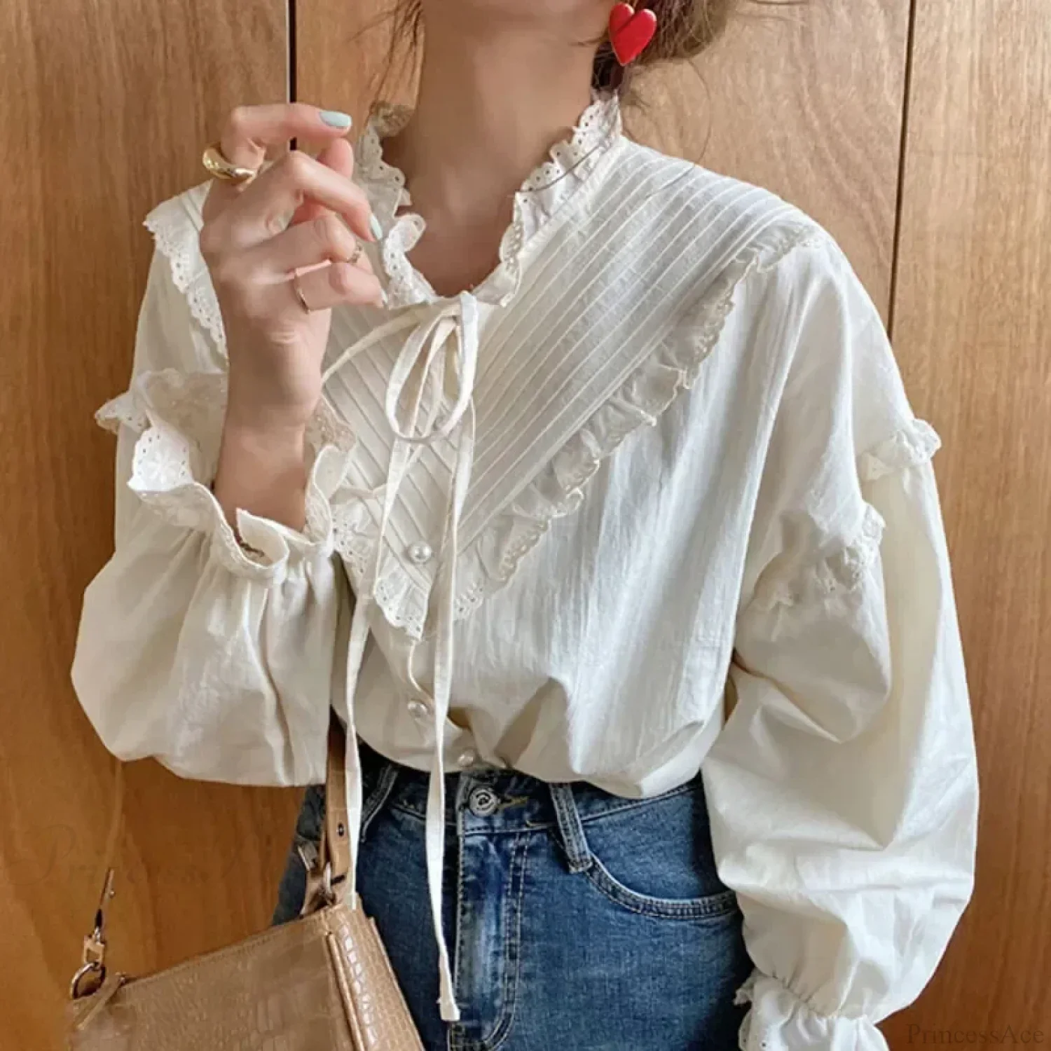 Spring Loose Lantern Sleeve Vintage Blouse - Image 2