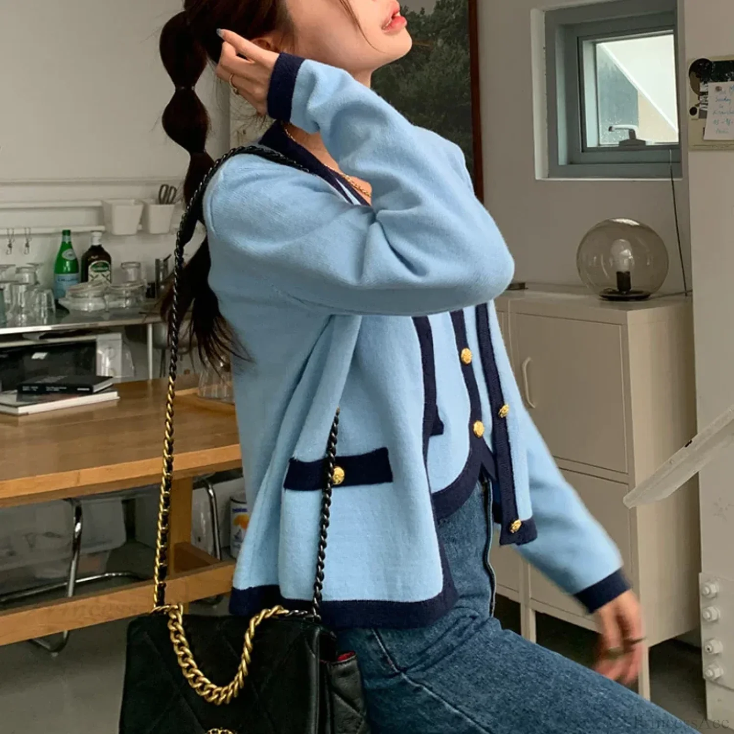 Spring V-neck Long Sleeve Knitted Cardigan - Image 5