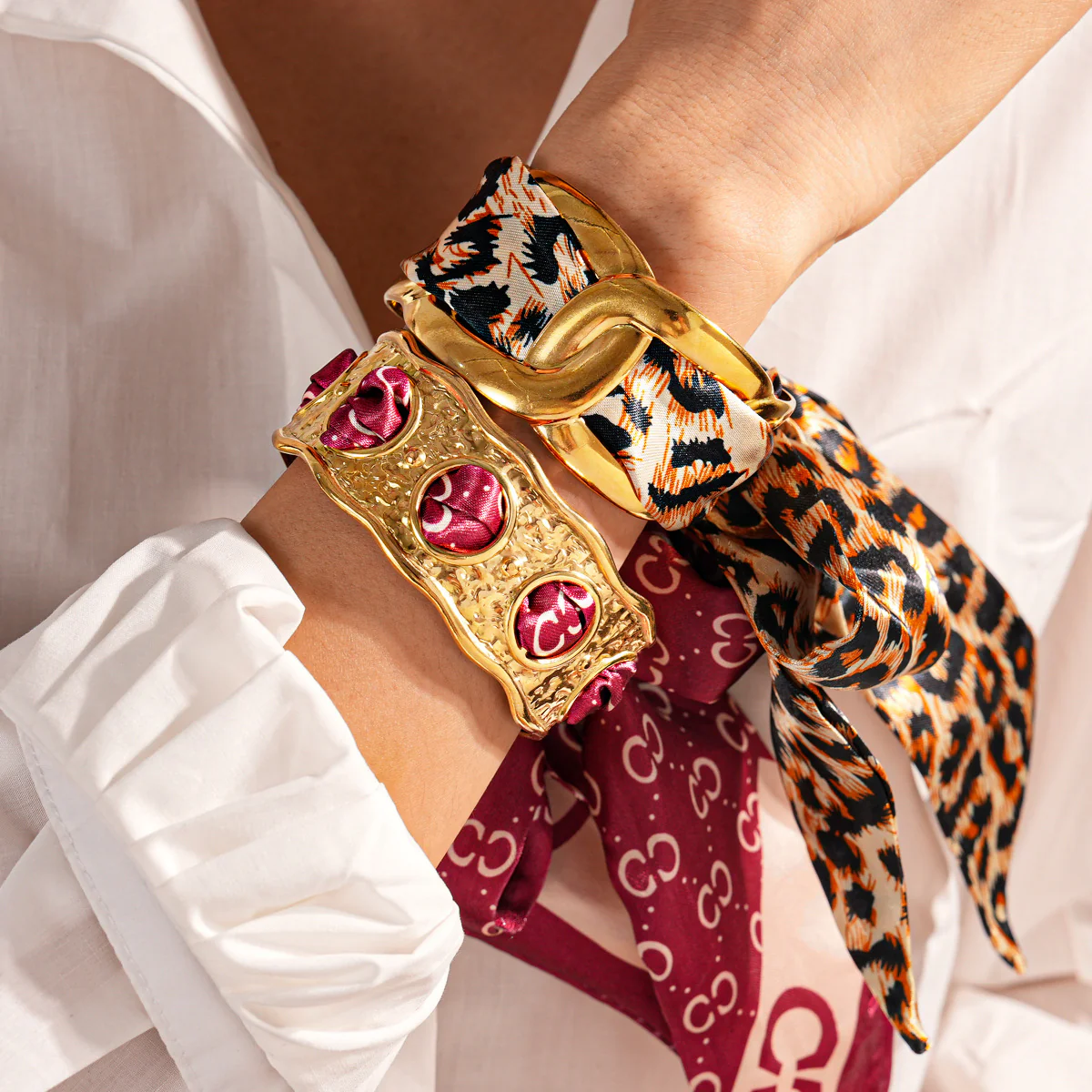 Stainless Steel Hollow Fabric Open Bracelet - Image 3