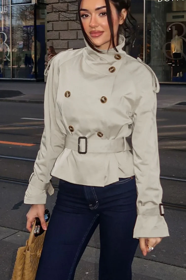 Stand Collar Belted Short Jacket