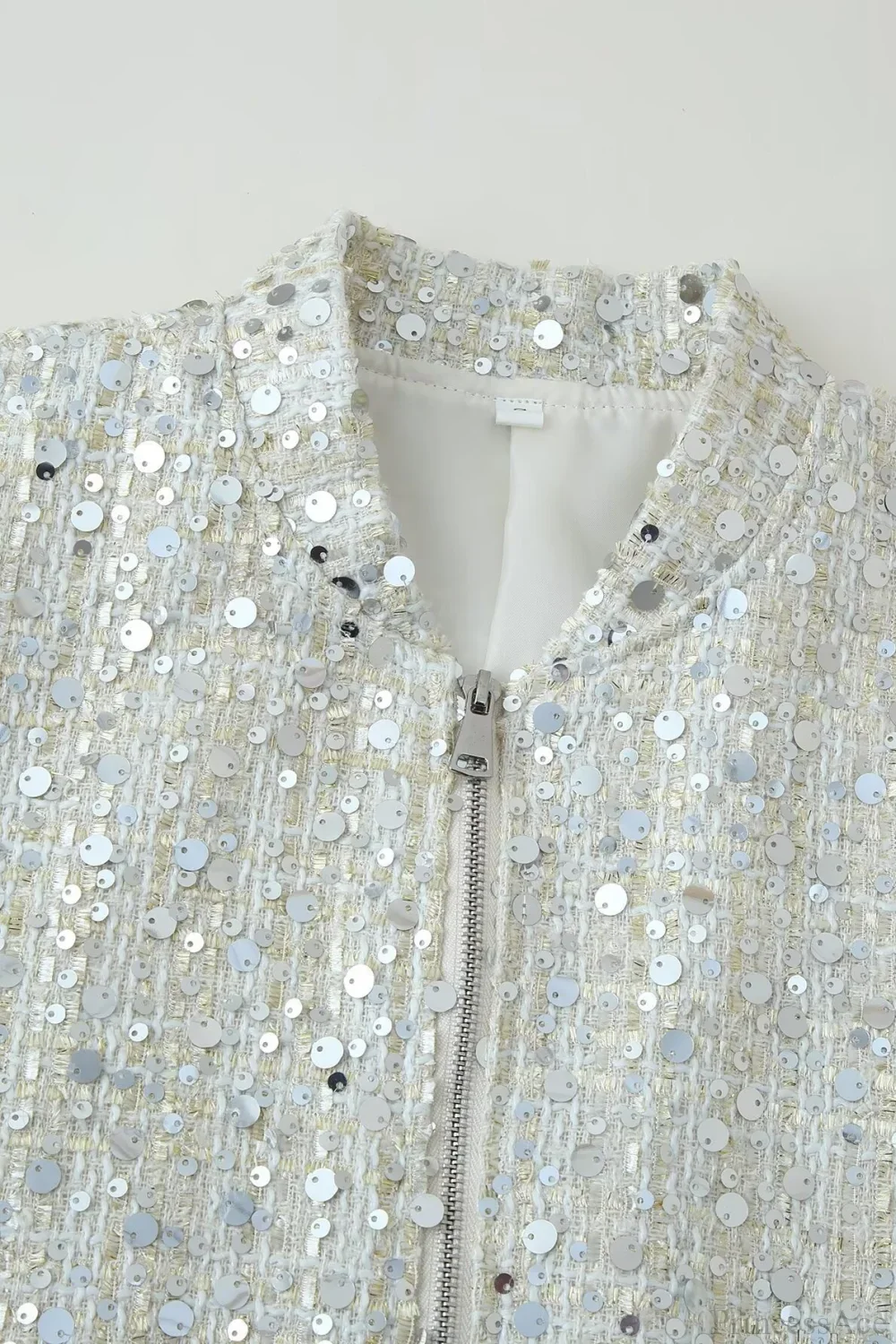 Stand Collar Sequin Long Sleeve Jacket - Image 3