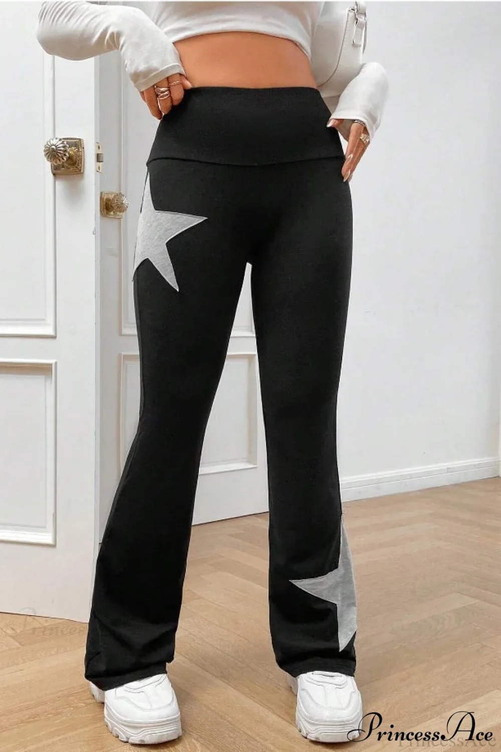 Star Print High Waist Slim Flare Pants - Image 10