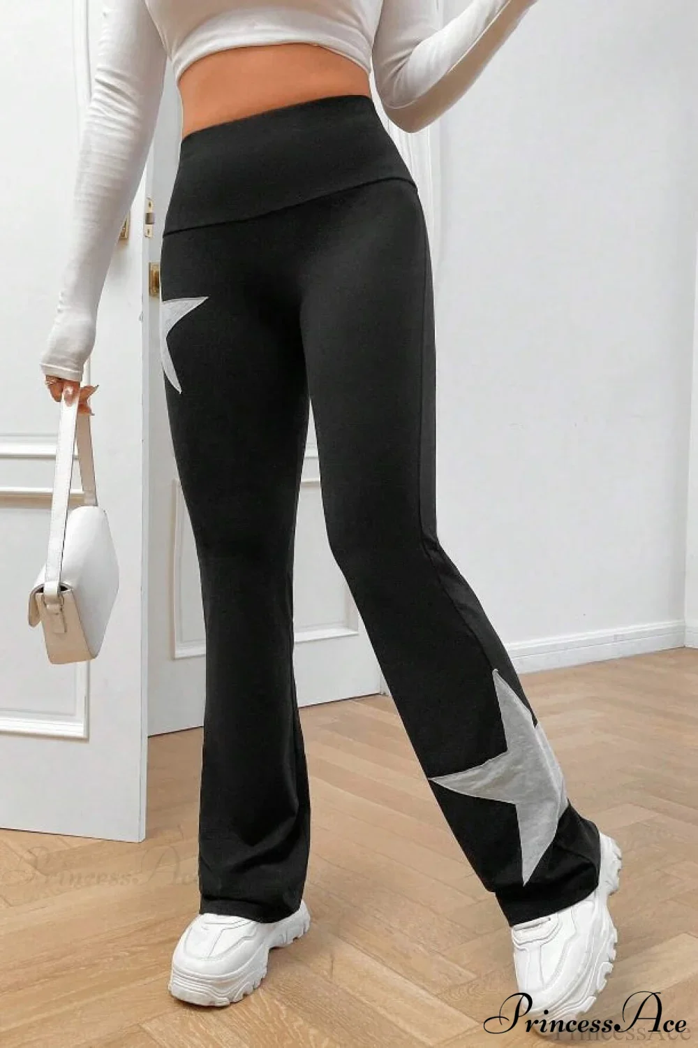 Star Print High Waist Slim Flare Pants - Image 12