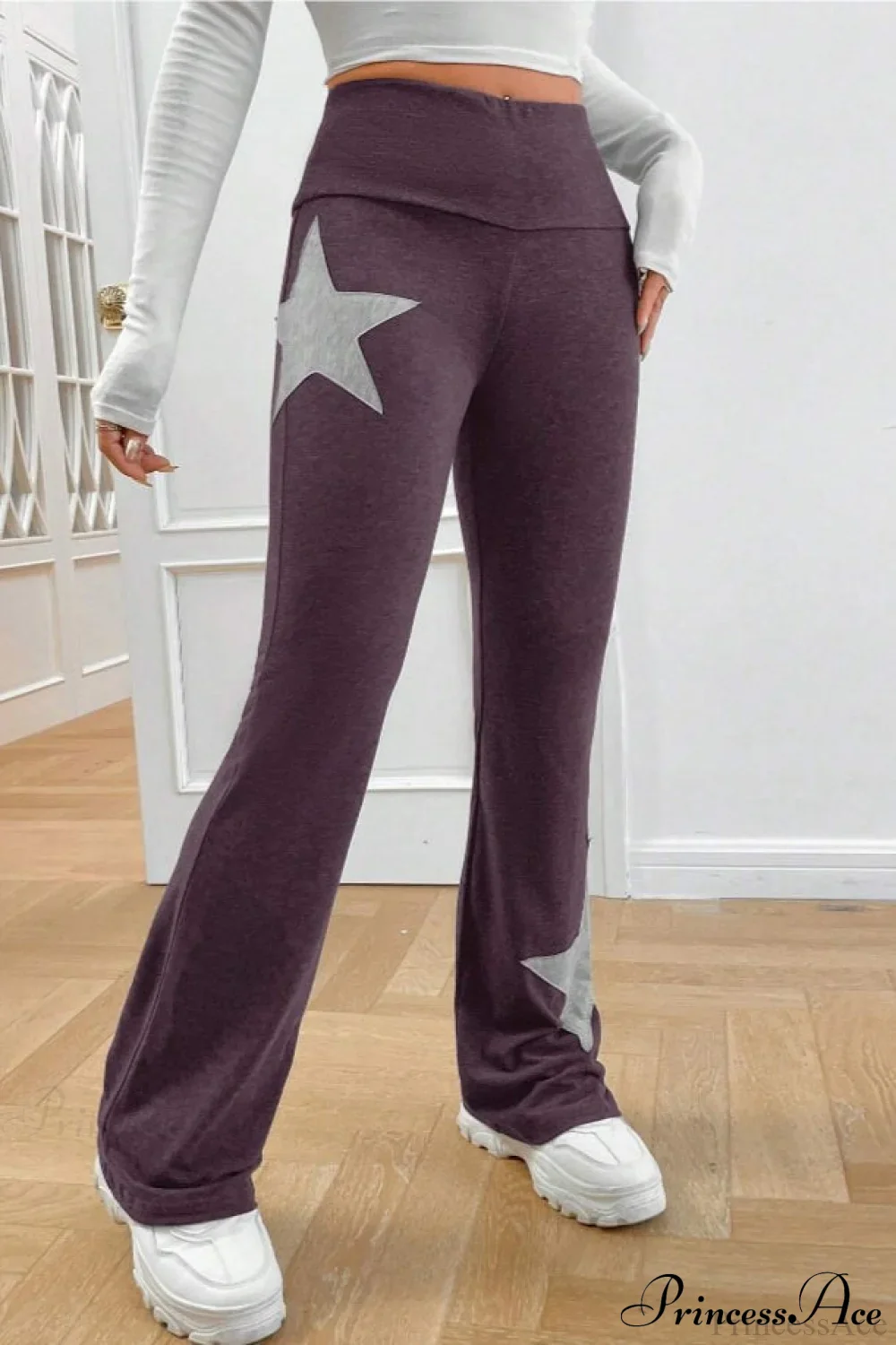 Star Print High Waist Slim Flare Pants - Image 5