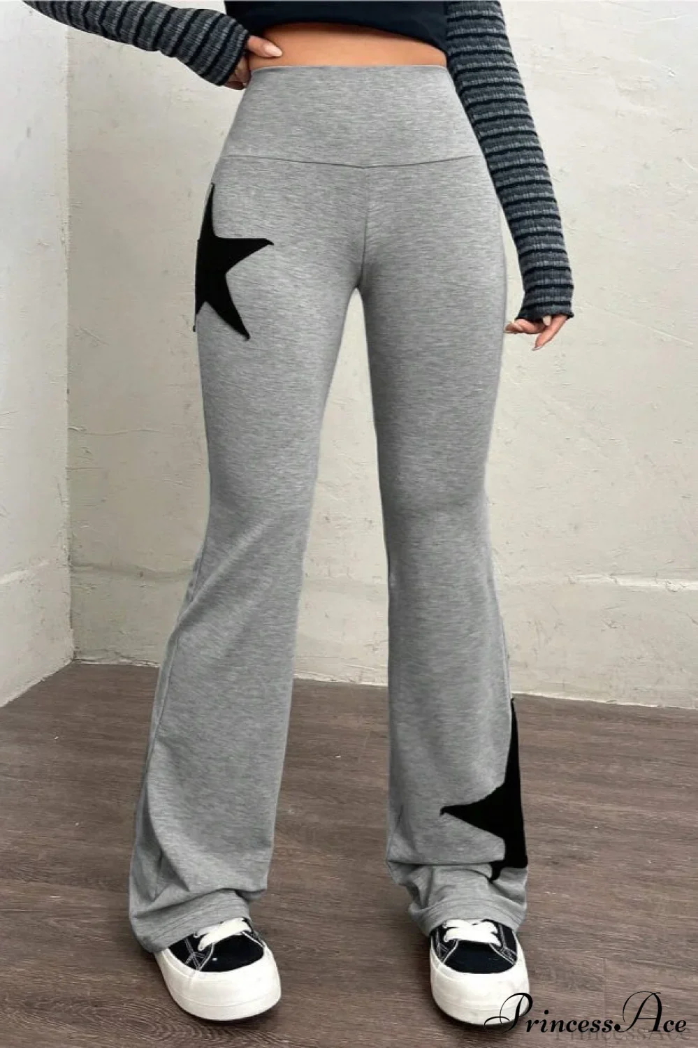 Star Print High Waist Slim Flare Pants - Image 8