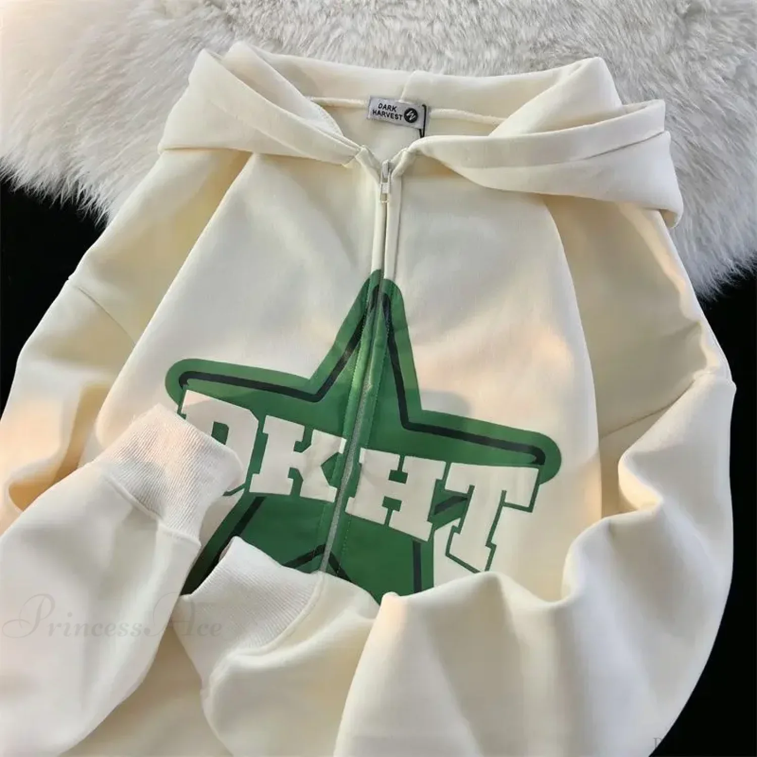 Star Print Retro Zipper Hoodie - Image 2