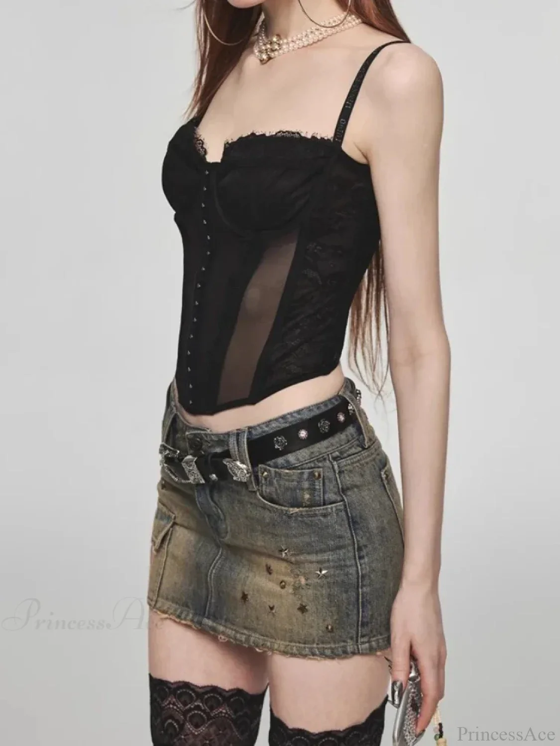 Star Rivet Pencil Denim Skirt - Image 6