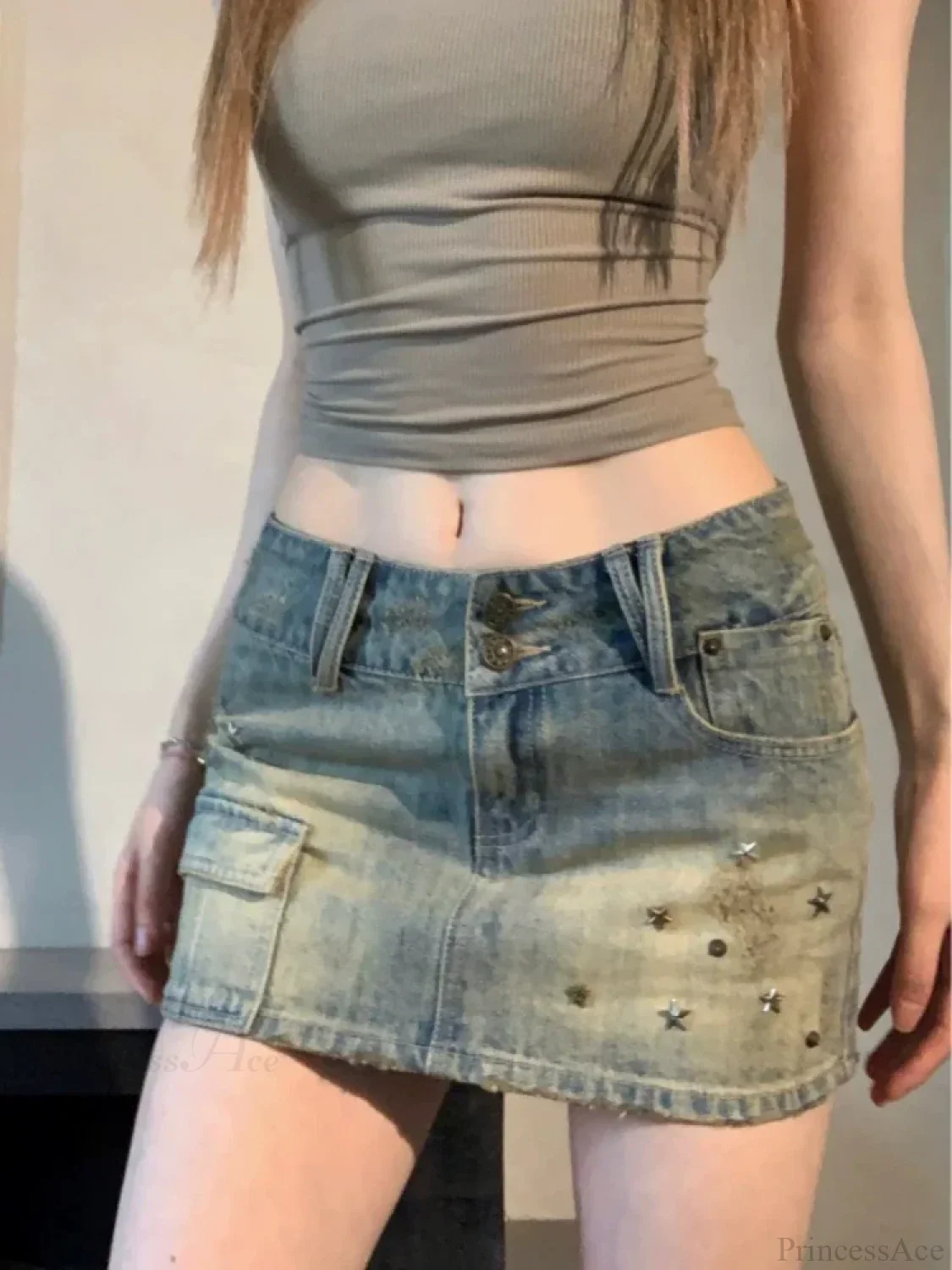 Star Rivet Pencil Denim Skirt - Image 7