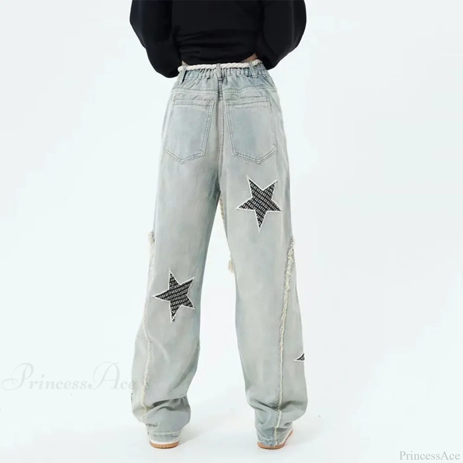 Stars Embroidery High Waist Jeans Pants - Image 2