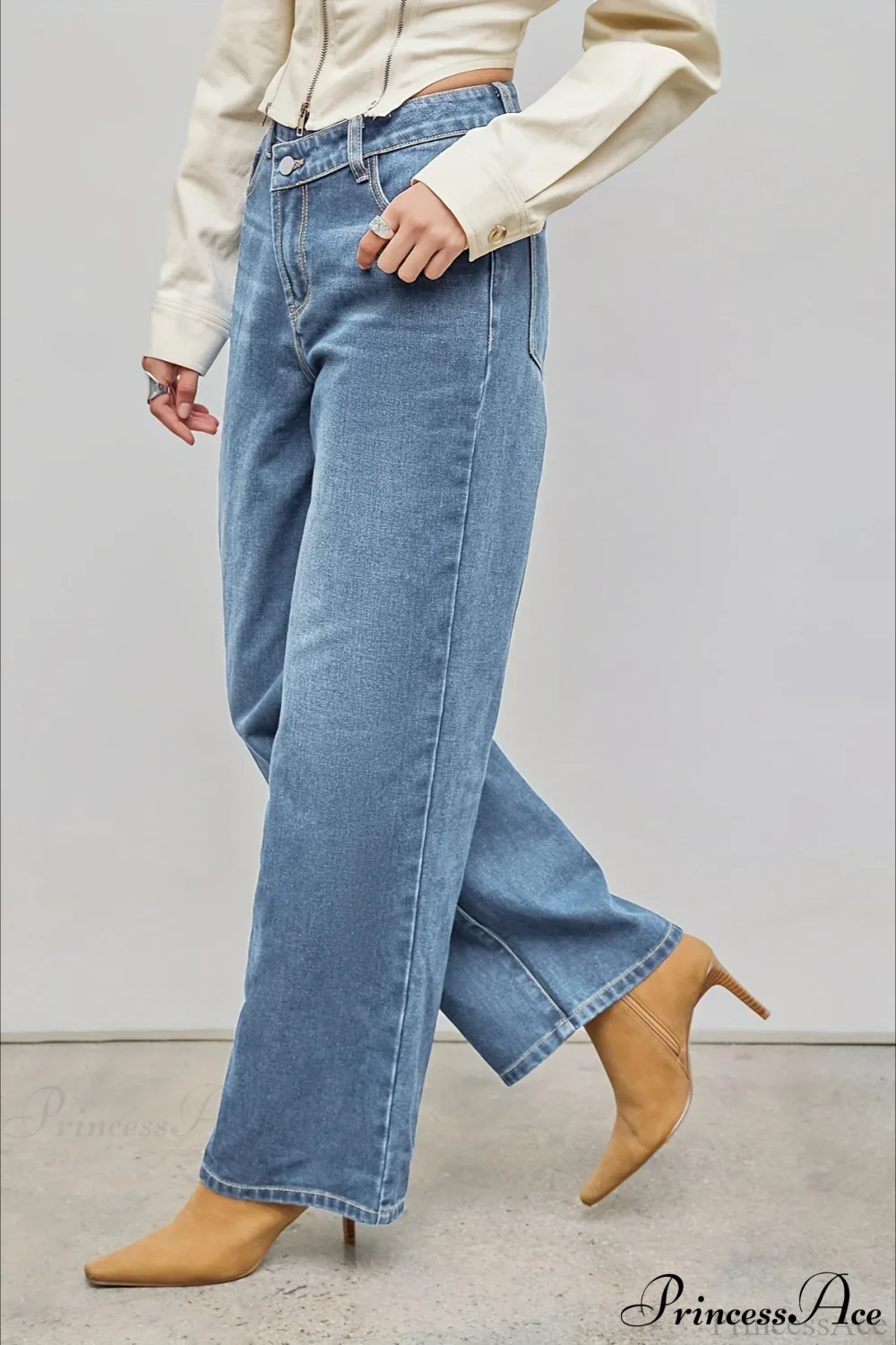 Straight Relaxed Asymmetrical Button Jeans - Image 5