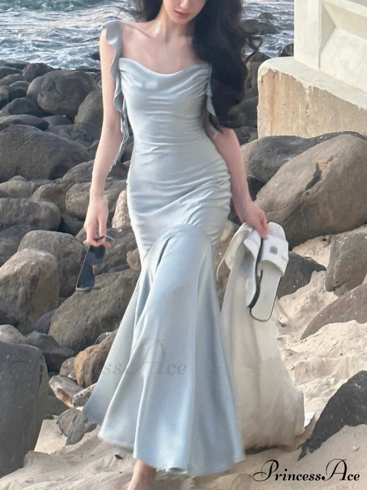 Strap Vintage Gown - Party Elegant Satin Midi Korean - Casual Gown Fashion - Image 2