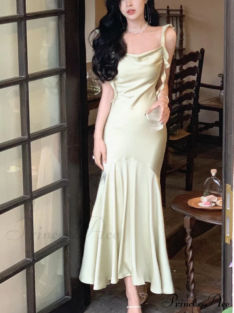 Strap Vintage Gown - Party Elegant Satin Midi Korean - Casual Gown Fashion - Image 6