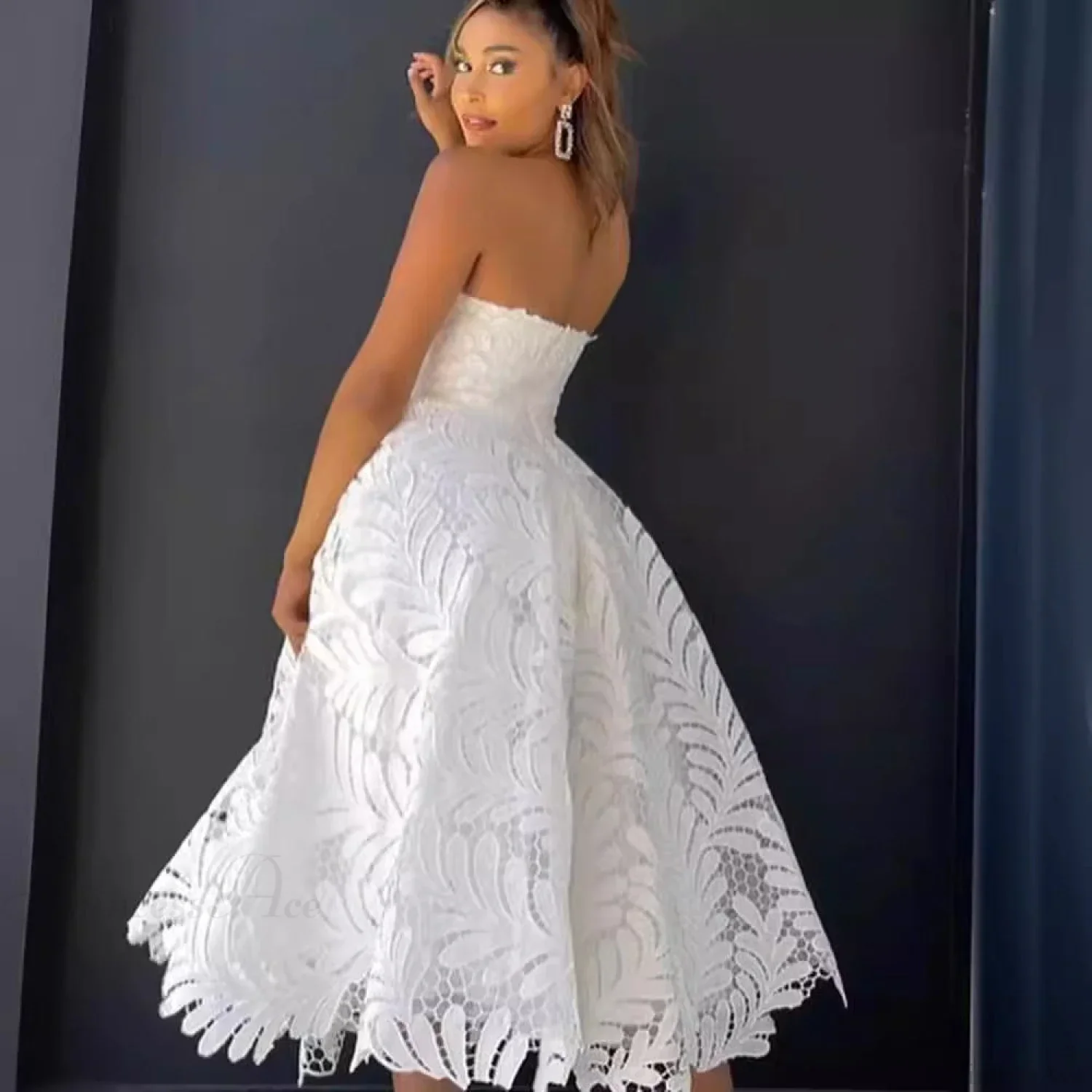 Strapless A-Line Lace Evening Wedding Dress - Image 3