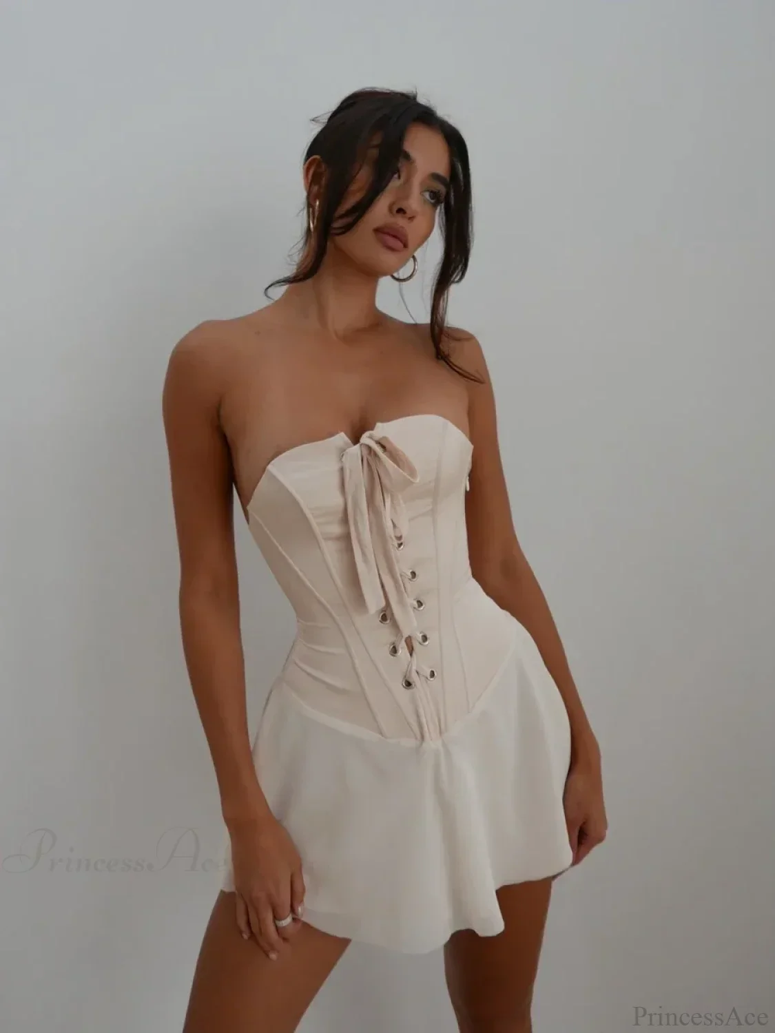 Strapless Bandage Lace-Up Mini Dress - Image 5