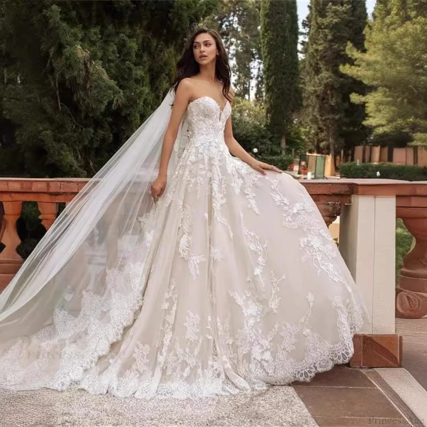 Strapless Lace Ball Gown Wedding Dress - Image 5