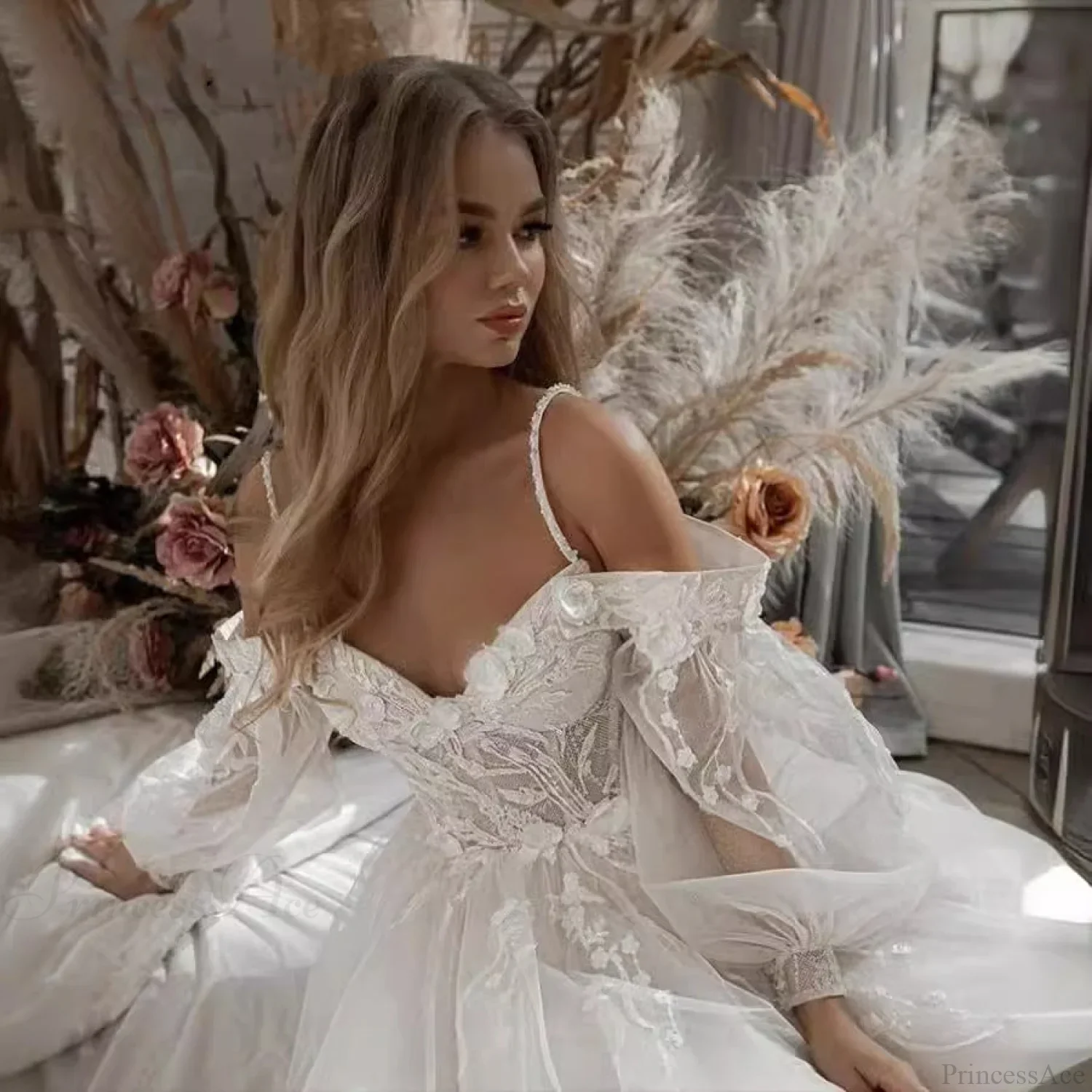 Strapless Lace Long Train Wedding Dress - Image 3