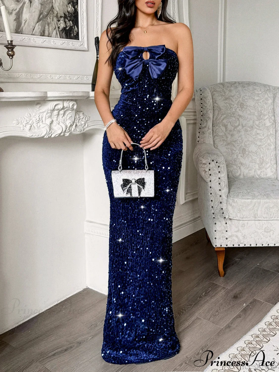 Strapless Sequin Bow Elegant Party Dress - Image 4