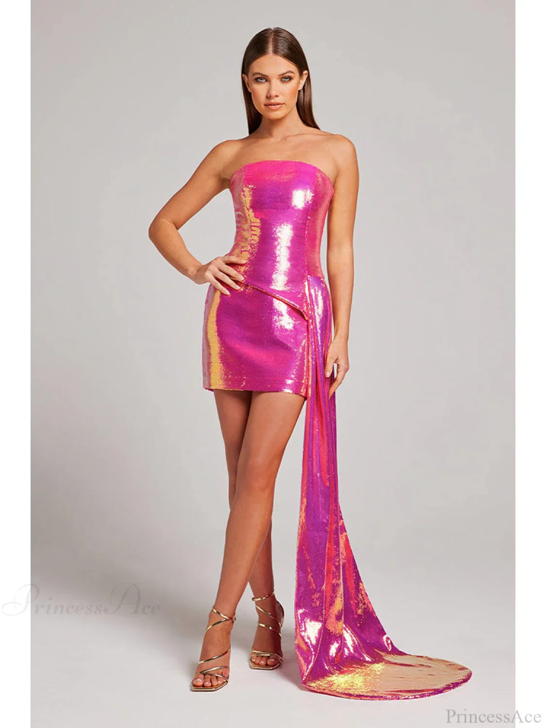 Strapless Sequin Wrap Waist Two Piece Prom Dress - Image 5
