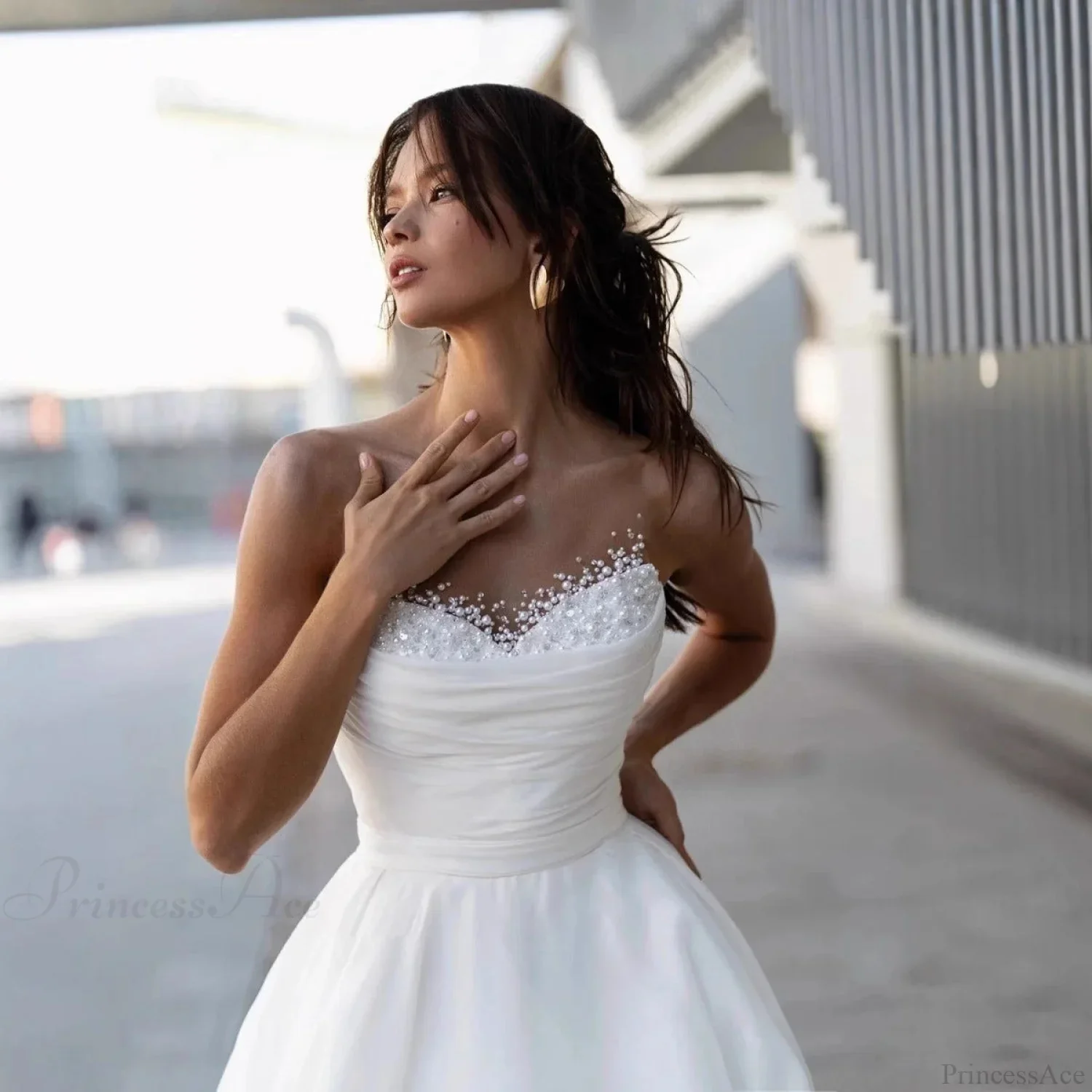 Strapless Sweet Lace Long Train Wedding Dress - Image 2