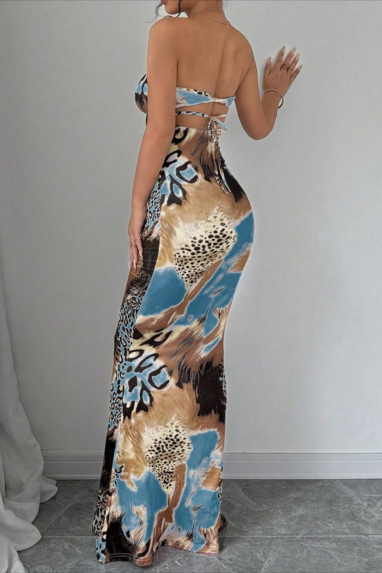 Strapless Tie Back Backless Maxi Dress - Image 4