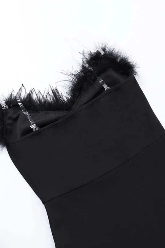 Strapless V-Neck Feathered Mermaid Party Dress - Image 10