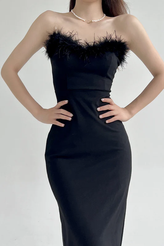 Strapless V-Neck Feathered Mermaid Party Dress - Image 7