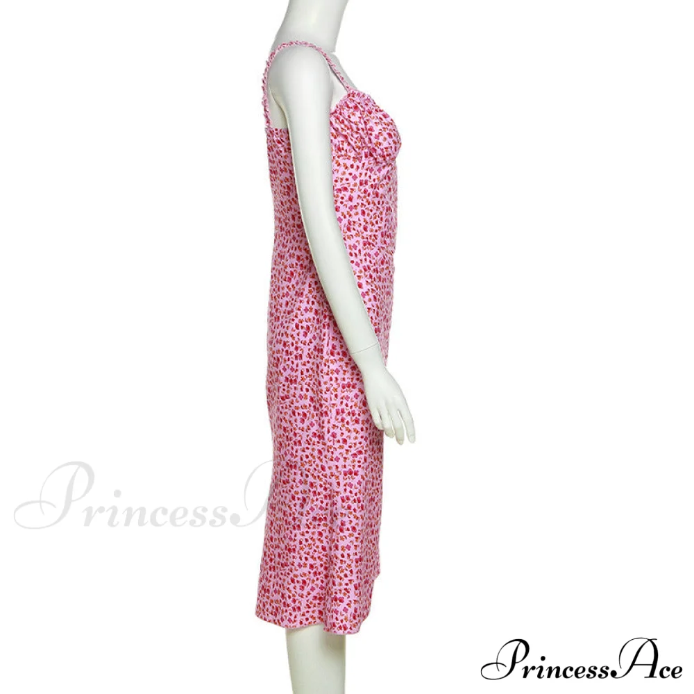 Straps and Design Flowered Warm-Season Long Bodycon Ruched Pink Coastal with Casual Gown Detail - Image 6