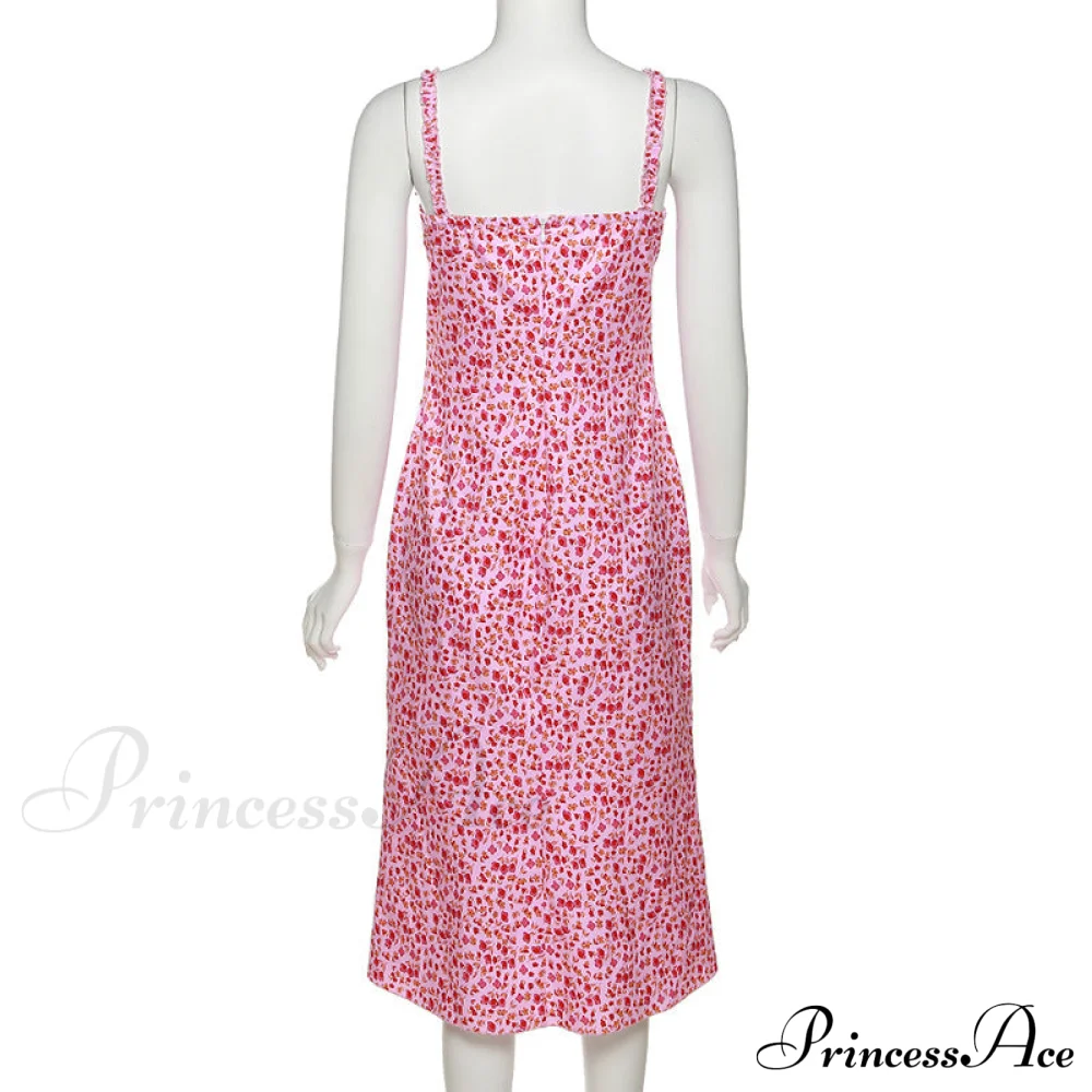Straps and Design Flowered Warm-Season Long Bodycon Ruched Pink Coastal with Casual Gown Detail - Image 7