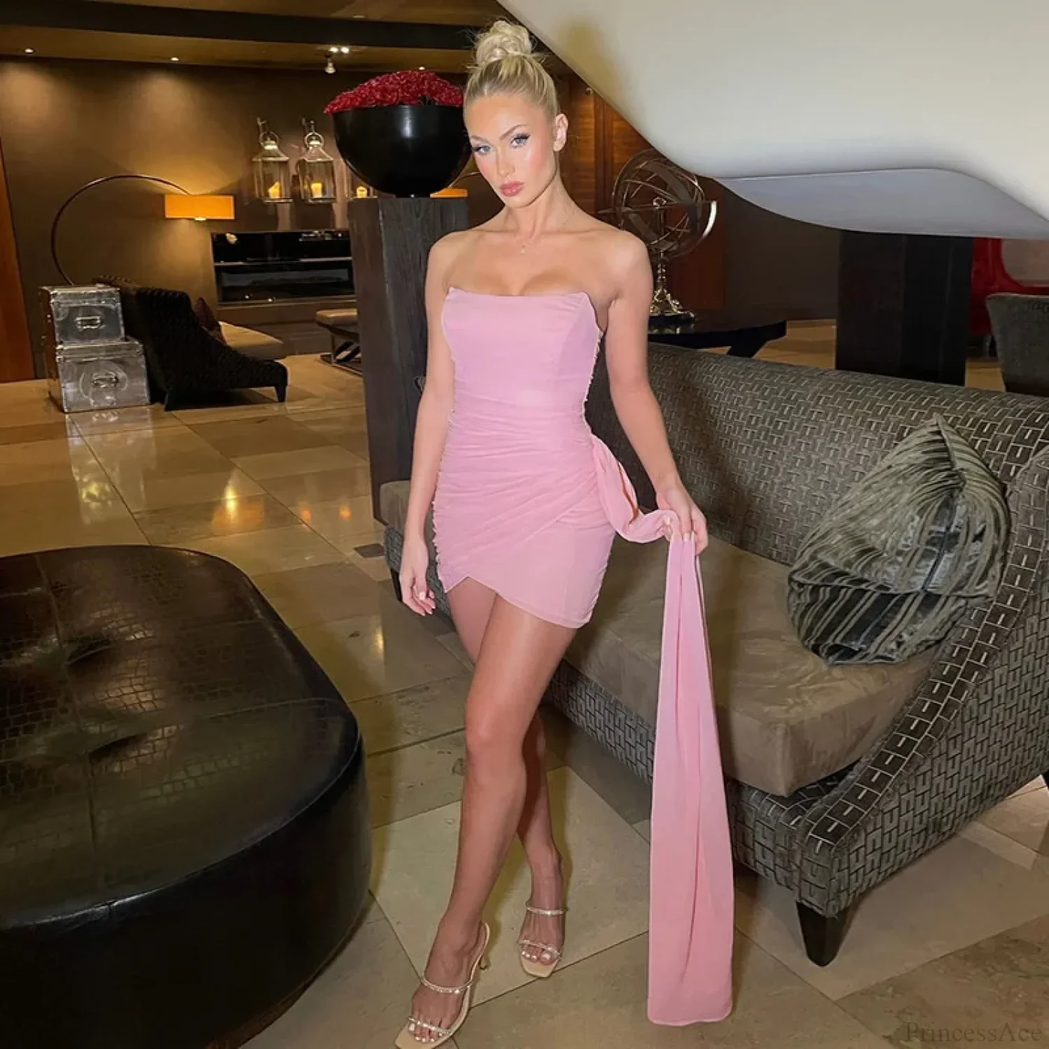 Streamer Mesh Elegant Mini Vacation Dress - Image 4