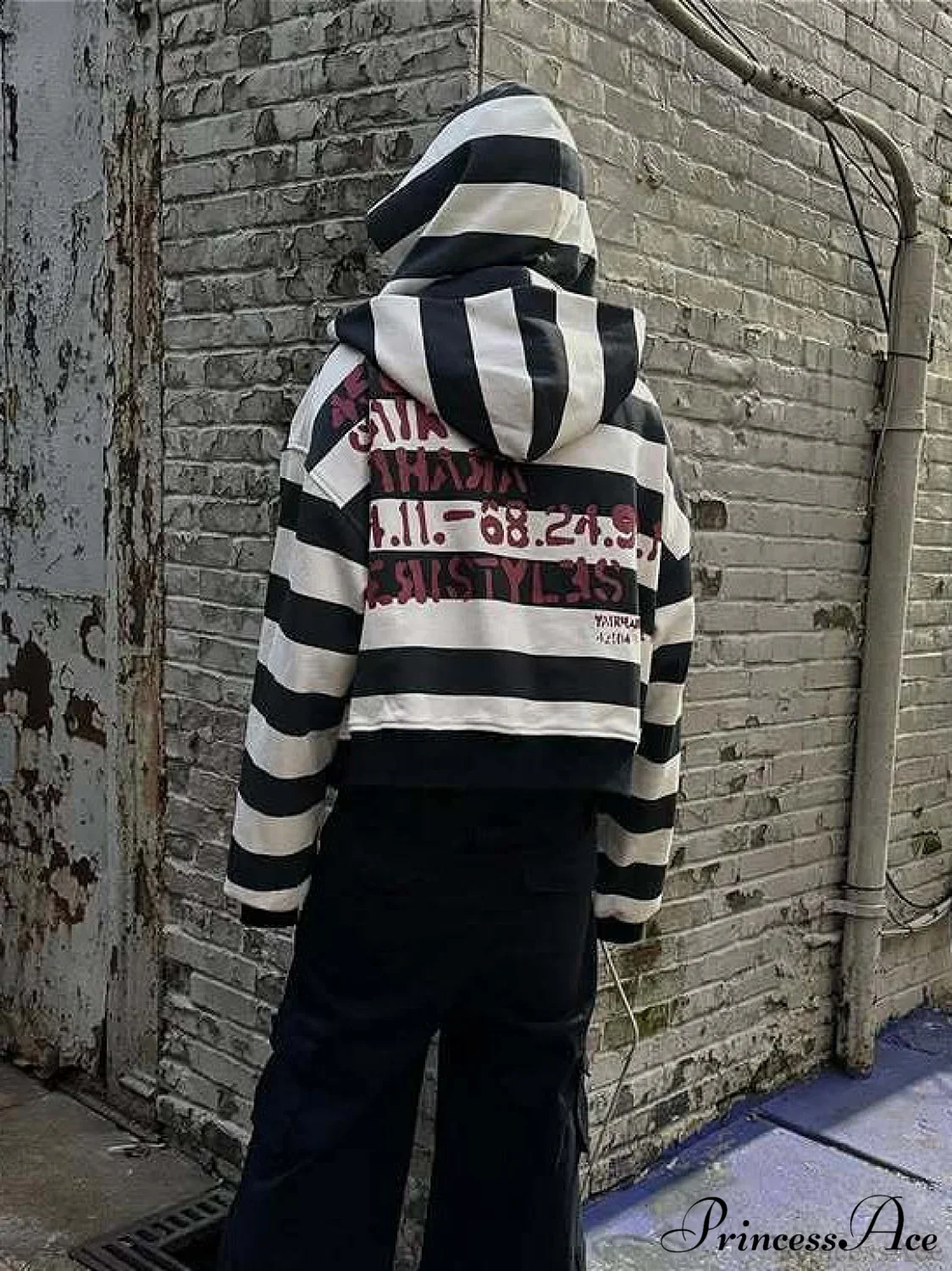 Hip-Hop Double-Layered Hood Graphic Print Hoodie - Image 3