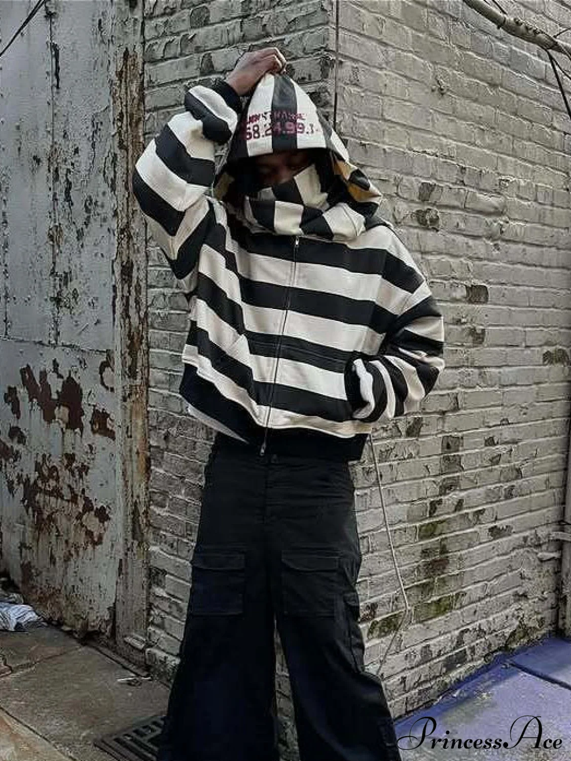 Hip-Hop Double-Layered Hood Graphic Print Hoodie - Image 4