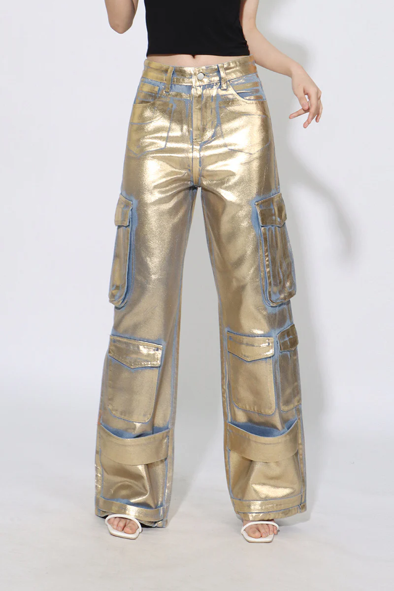 Street Style Metallic Cargo Straight Jean - Image 2