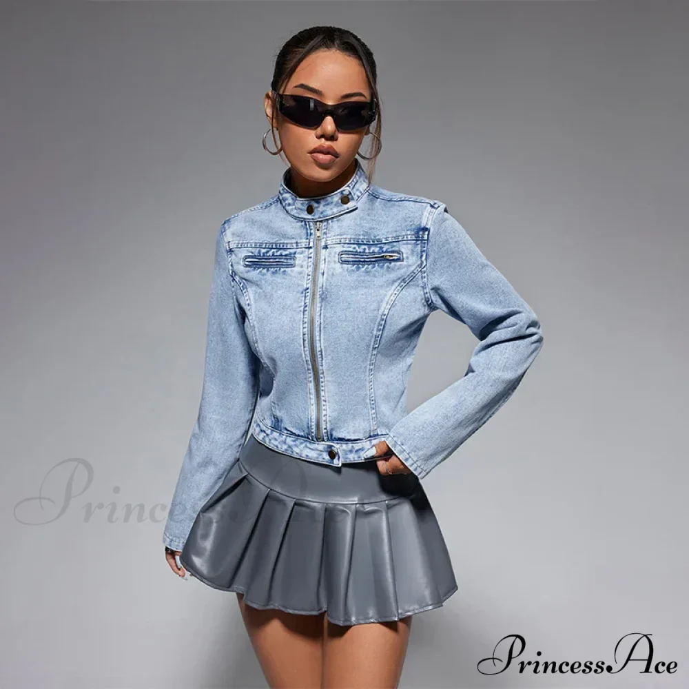 Streetwear Denim Cropped Gothic Button Ripped Bomber Long Sleeve Jacket - Image 5