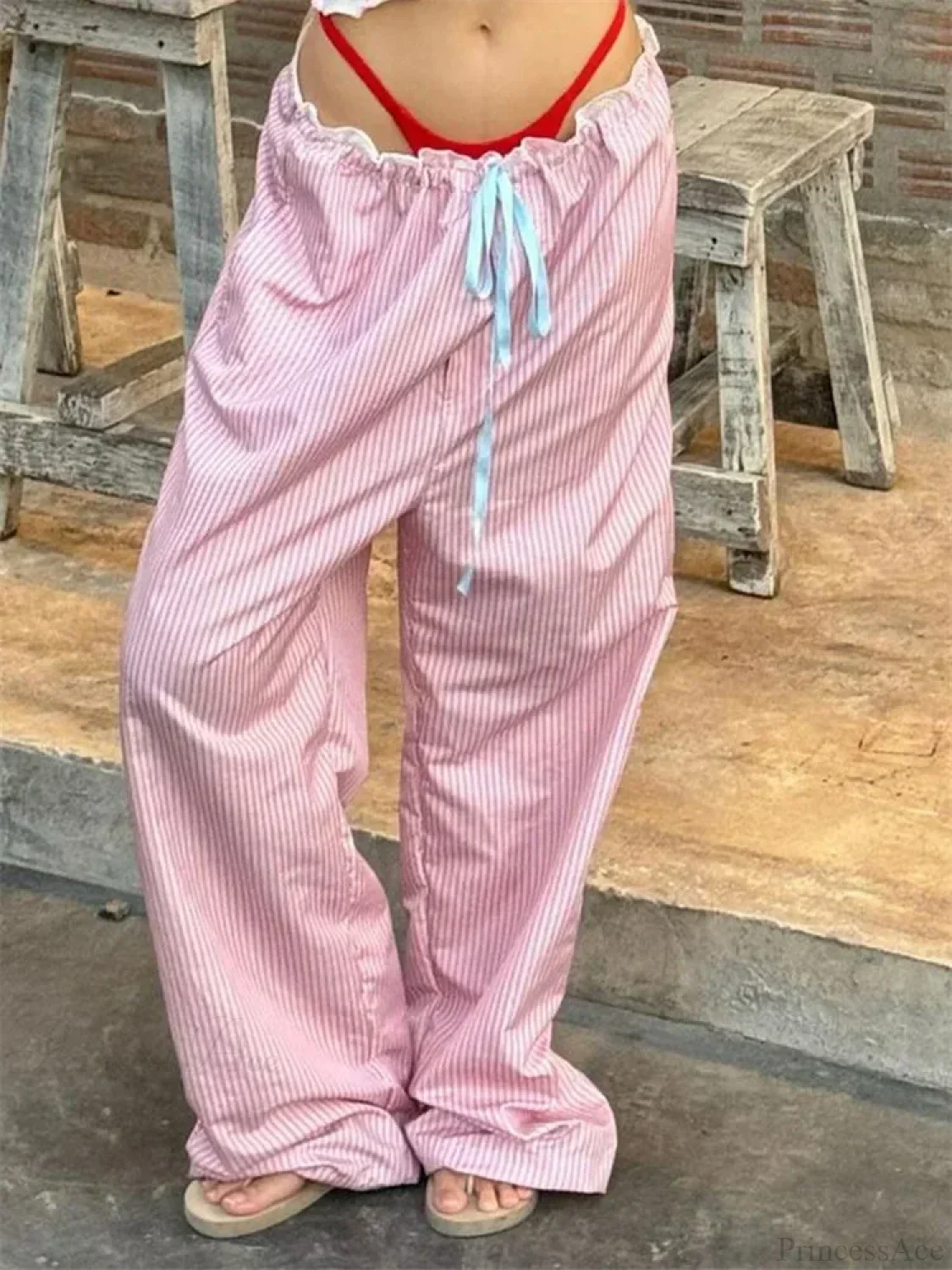 Stripe Drawstring Wide Leg Casual Sweatpant Pant - Image 2