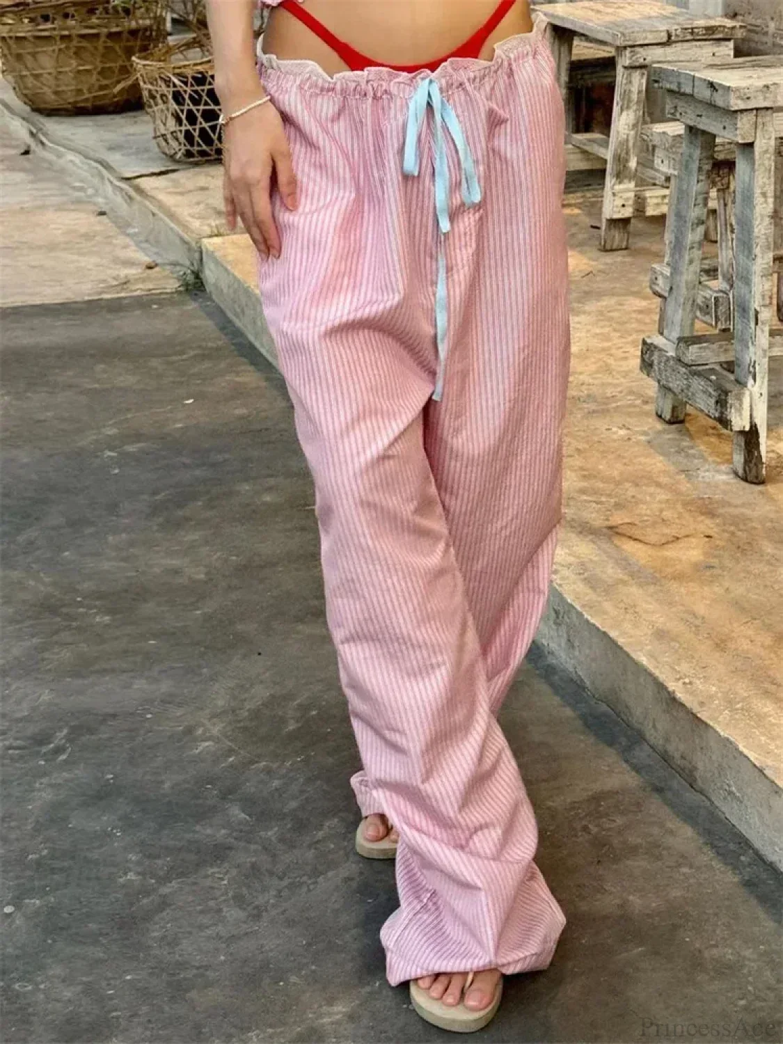 Stripe Drawstring Wide Leg Casual Sweatpant Pant - Image 3