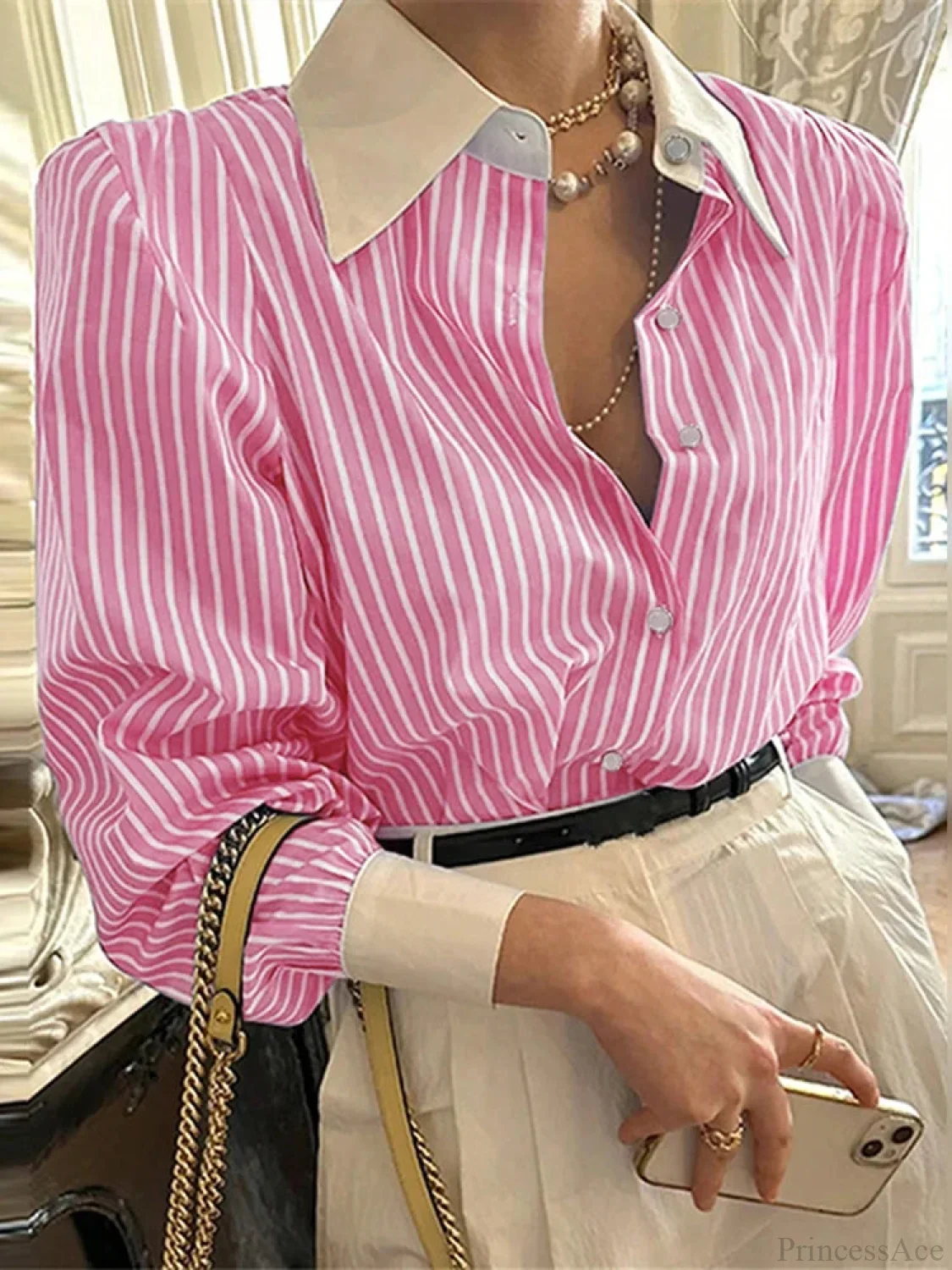 Stripe Patchwork Casual Long Sleeve Tunic Blouse