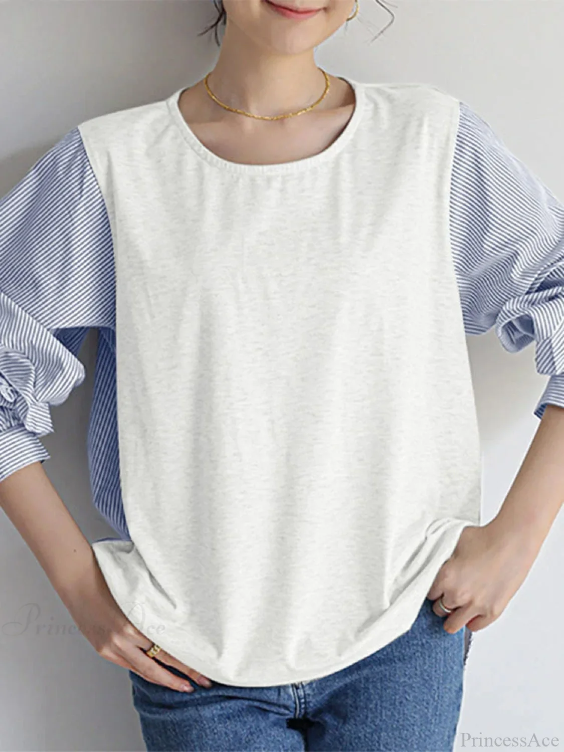 Stripe Patchwork Ruffled Casual Blouse - Image 2