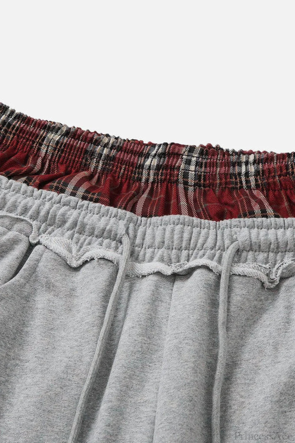 Stripe Plaid Panel Double Waist Wide Leg Pants - Image 4