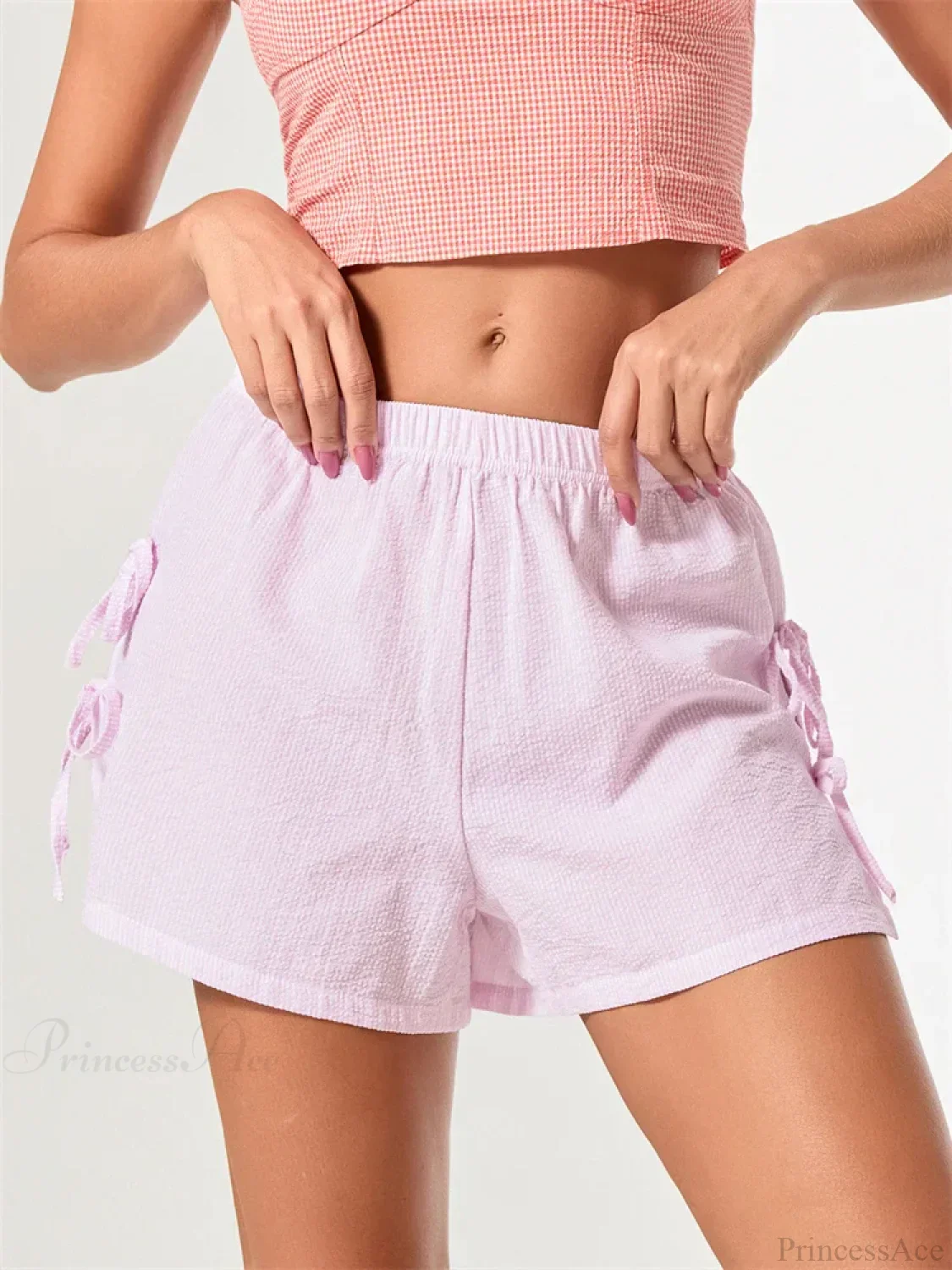 Striped Bow Tie-Up Split Short - Image 2