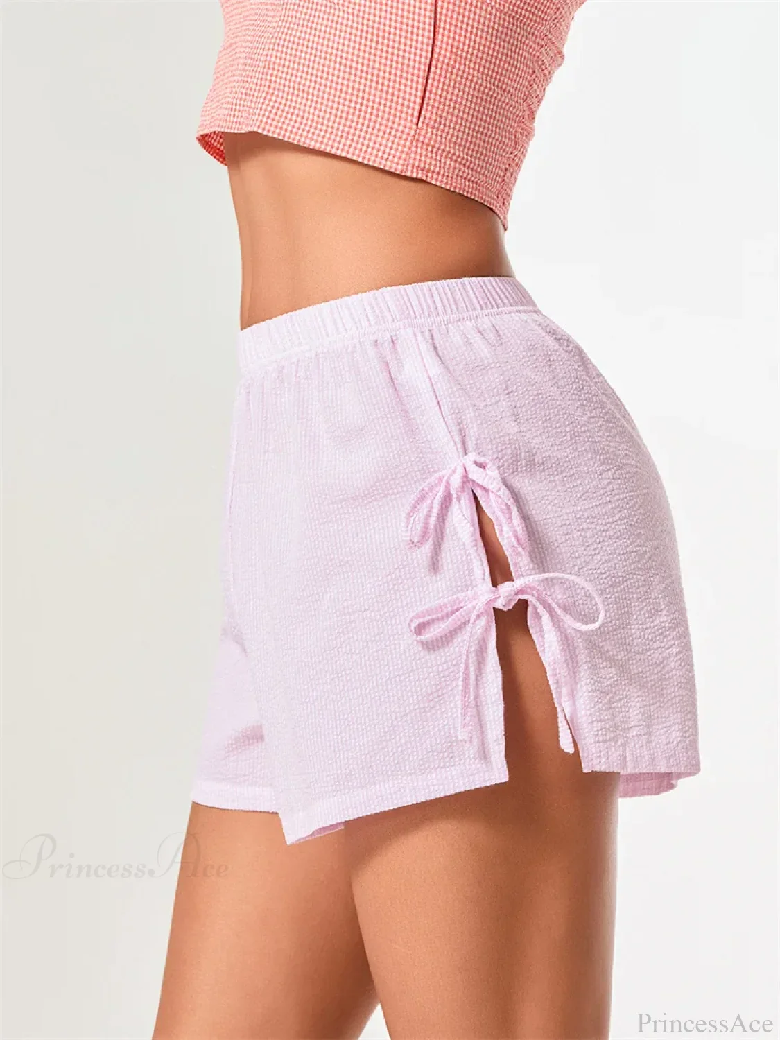 Striped Bow Tie-Up Split Short - Image 4