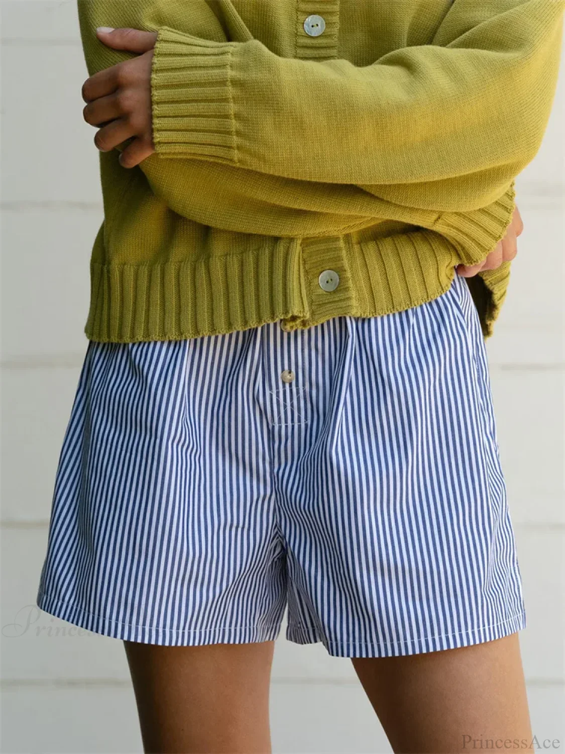 Striped Button High Waist Short