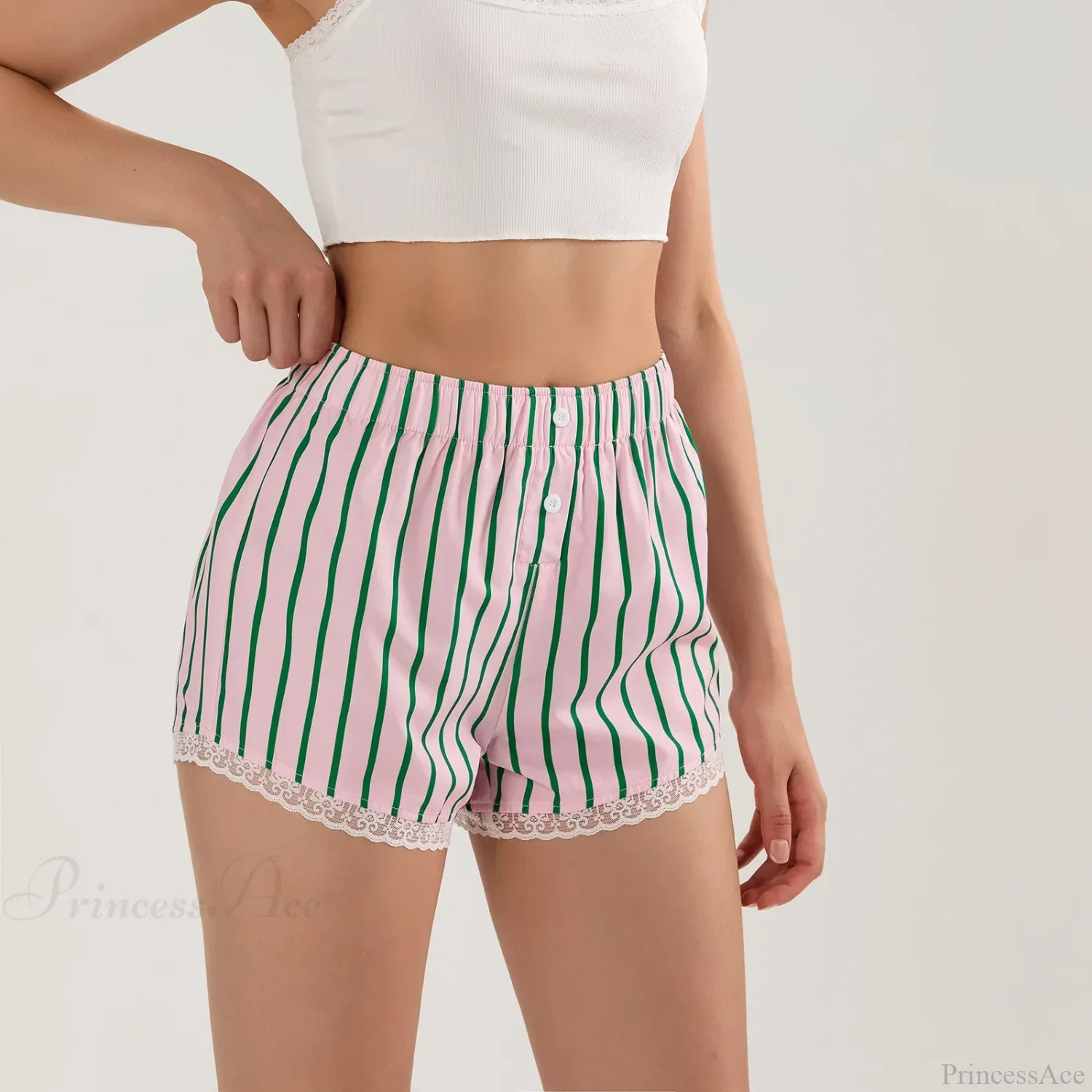 Striped Button Lace Trim Short - Image 2